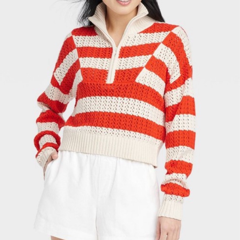 a new day Red and Cream Striped Turtleneck Sweater